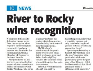 Newspaper article about Margaret River to You being selected as a finalist.